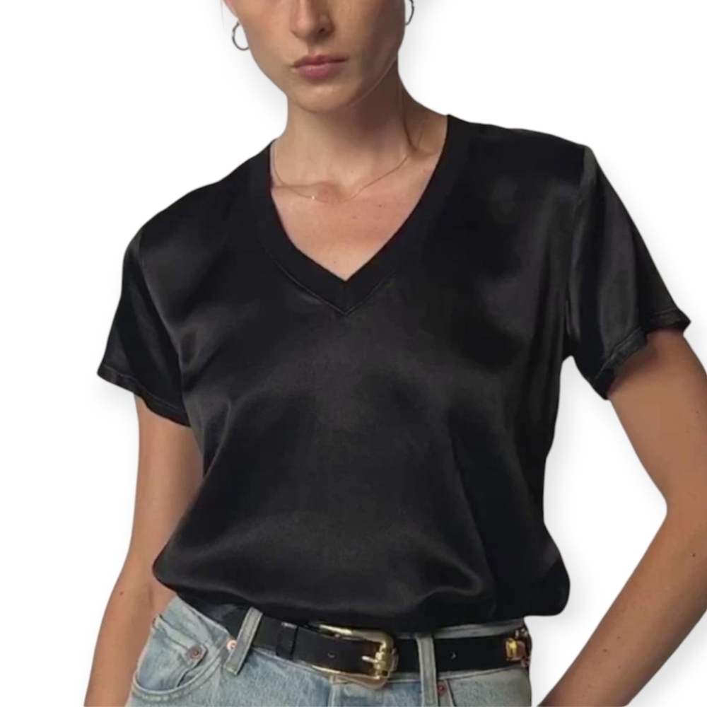 Nation LTD Satin Viscose V-neck Tee Large *Flaw